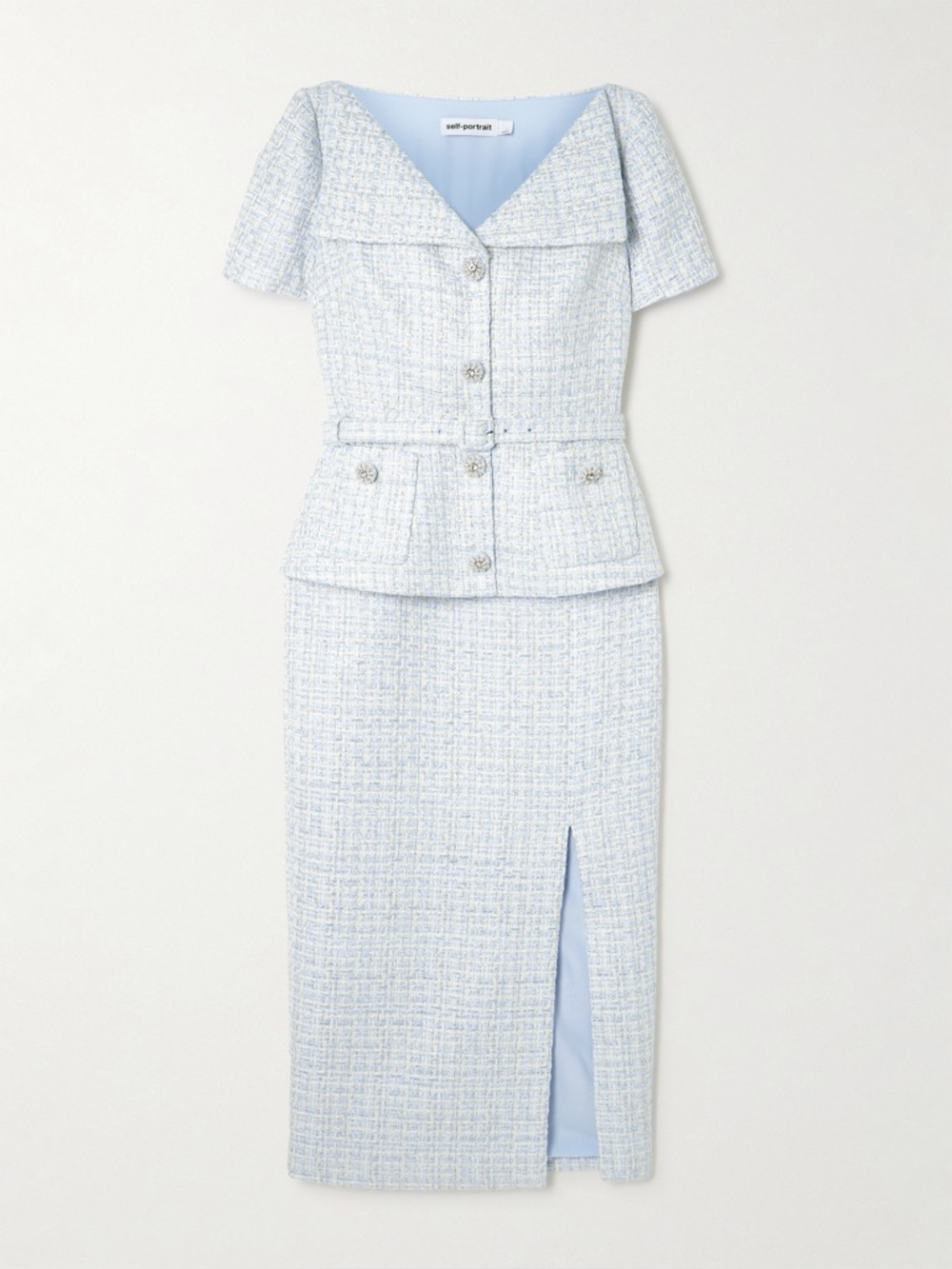 NWOT Self-Portrait Belted Embellished Bouclé Midi Dress - Picture 4 of 8